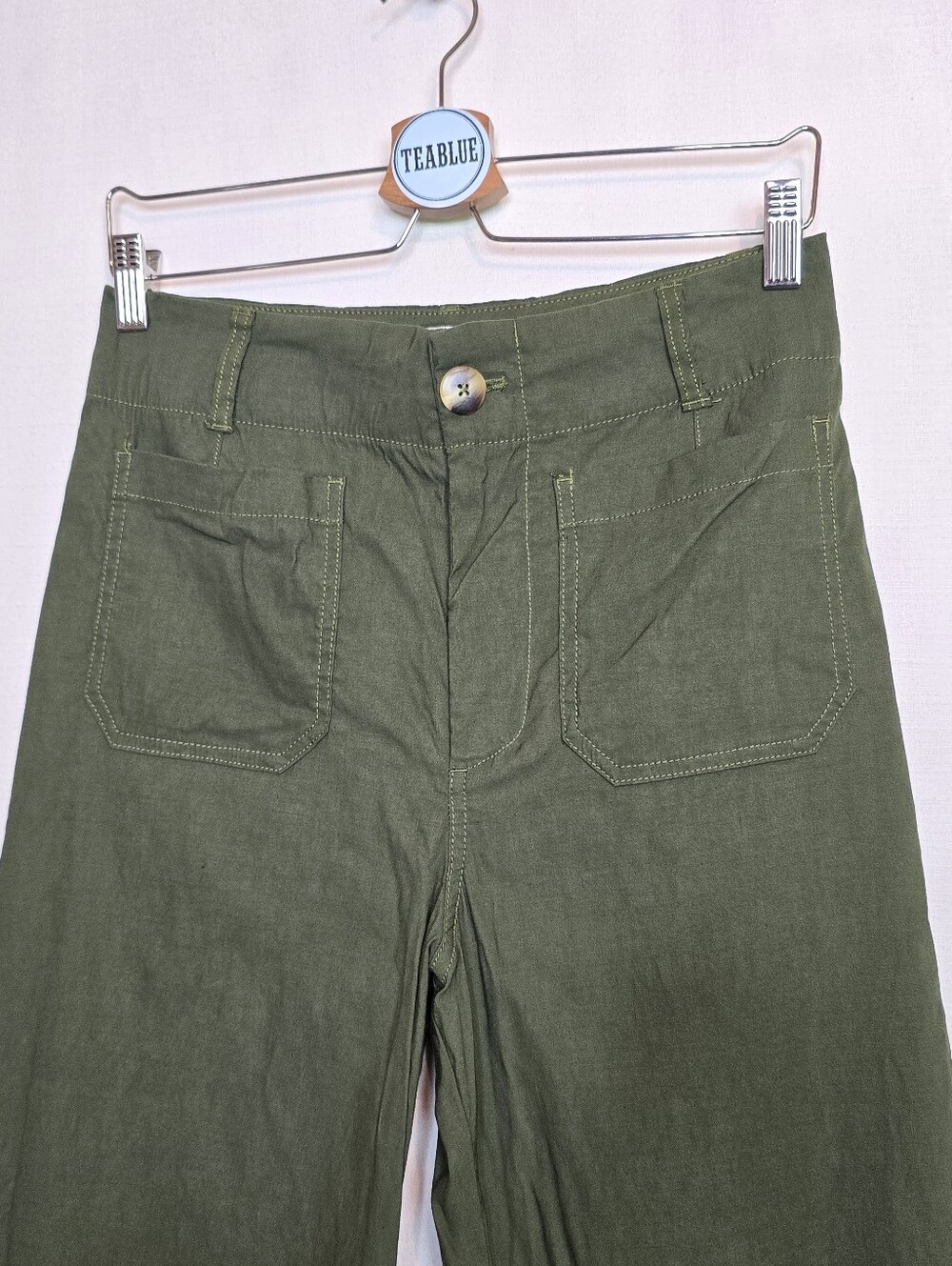 Maeve The Colette Wide-Leg Pants – Olive Green Magic Fabric Crop Size 29 Holly - Picture 8 of 13
